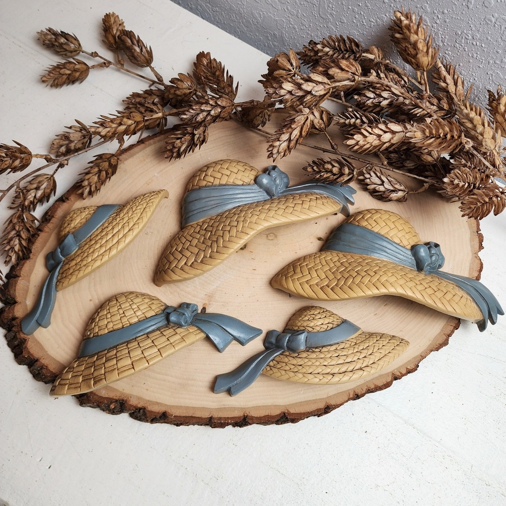 Vintage Burwood Products Co Resin Straw Hats Set w/5 Whimsical Beach Cottagecore